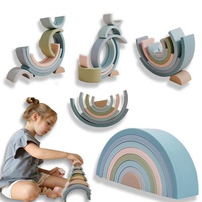 Beli Pendidikan Bayi Susun Mainan BPA Gratis Rainbow Silicone Stacker Food Grade online manufacture