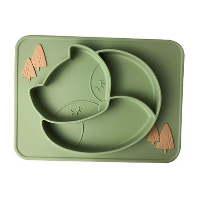 Beli Baki Bayi Silikon Hijau Kustom Bentuk Rubah Piring Bayi Silikon Bebas BPA online manufacture