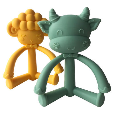 Beli Kustom Kartun Silicone Baby Teether, Food Grade Silicone Lnfant Training Sikat Gigi Bentuk Sapi Dan Domba online manufacture