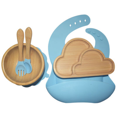 Beli BPA Free Baby Silicone Products Plate Set Elephant Wooden Silicone Suction Plate Set online manufacture