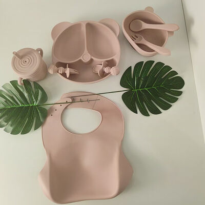 Beli Set Makan Bayi Silikon Piring Mangkuk Hisap Beruang Bebas BPA Perlengkapan Makan Mandiri Balita Bib Tahan Air Cangkir Snack Sendok Garpu online manufacture