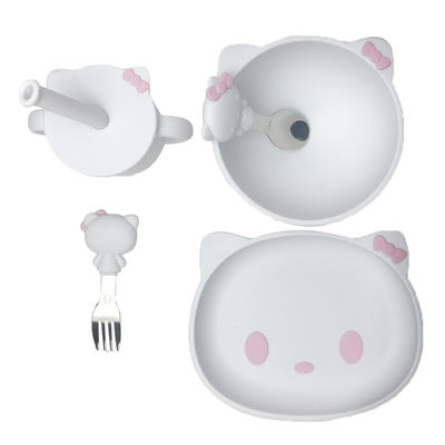 Ukuran Disesuaikan Kartun Kitten Shape Baby Silicone Feeding Set Bpa Free