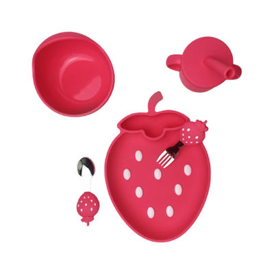 Set Makan Bayi Silicone Sippy Cup Bentuk Stroberi yang Disesuaikan