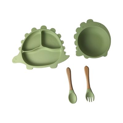 Peralatan Makan Silikon Bentuk Dinosaurus Set Piring Disesuaikan Untuk Makan Bayi