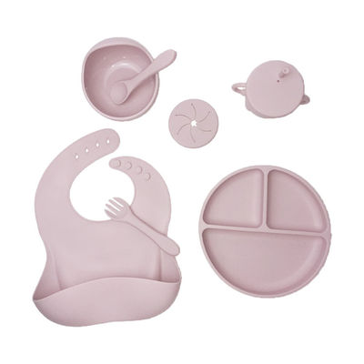 Unbreakable Suction Baby Silicone Feeding Set 5pcs Food Grade With Sippy Cup