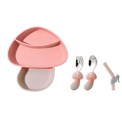 ISO9001 Disetujui Silicone Baby Feeding Set Piring Jamur Wortel Bentuk BPA Gratis