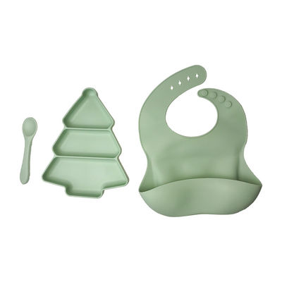 Baby Silicone Plate And Bib 3 Pcs BPA Free Suction Feeding Set Disesuaikan