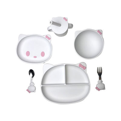 6pcs Silicone Baby Feeding Set Kitten Shape BPA Free Suction Mangkuk Dan Piring