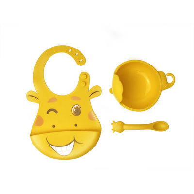 Baby Feeding Set Silicone Bibs Dan Bowls Giraffe Shape BPA Free Disesuaikan