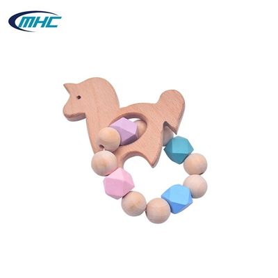 Baby Bead Silicone Teether Kayu Diy Buatan Tangan Bentuk Kuda Mudah Dibersihkan Disesuaikan