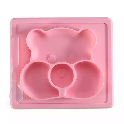 Silikon Disesuaikan Bentuk Beruang Makan Bayi Mangkuk Hisap Dan Piring Dengan Sendok