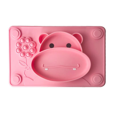 Pink Silicone Baby Tray Food Grade Bentuk Sapi BPA Free Feeding Suction Plate