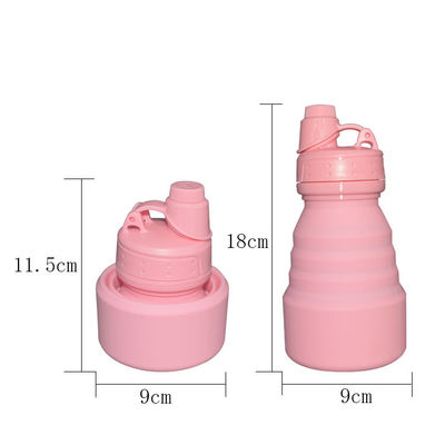 Olahraga Luar Ruangan Lipat Botol Air Silikon 500ml Pink Isolasi Termal Dengan Tutup