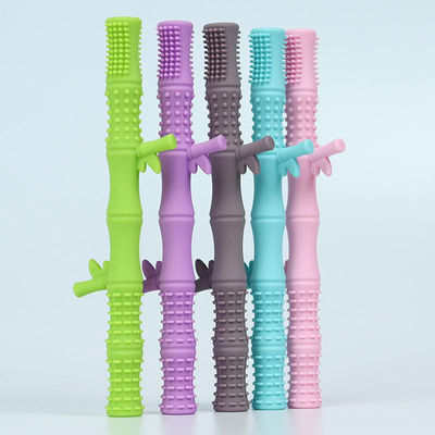 Teething Stick Mainan Untuk Bayi Teether Food Grade Desain Bambu Teething Tube Silicone Teether Sedotan