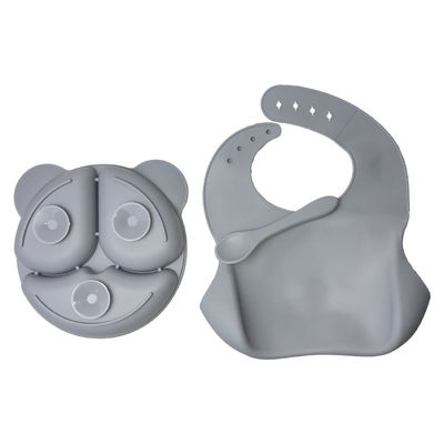 Food Plate Baby Dinnerware Silicone Feeding Set Ukuran Khusus Grey Bear Shape 3 Pcs