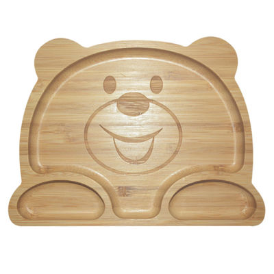 MHC Silicon Divided Suction Dining Anak-anak Makanan Kayu Perlengkapan Makan Bambu Silikon Baby Plate
