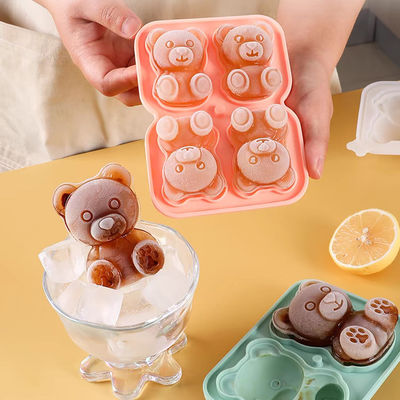 MHC Custom Shape Logo Pabrik Grosir Pink Hewan Ice Cube Tray Silikon 3D Kecil Bear Shape Ice Cube