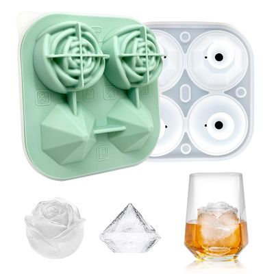 MHC Custom Shape 3D Flower Ice Cube Tray Dengan Tutup Non-Spill 4 Rosette Dan Diamond Ice Cream Tools