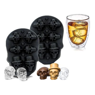 MHC 3D Cranial Shape Skull Ice Molds Untuk Whiskey Tray Dengan Tutup Non-Spill