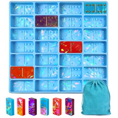 MHC Crystal Silicone Unik Domino Set Desain Holographic 3D Cetakan Resin Epoxy