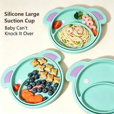 Set Makan Bayi Silikon Anti-Toksik Piring Makan Bayi Piring Makan Balita dengan Desain Beruang Kartun