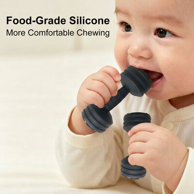 Mainan Gigitan Bayi Silikon Food Grade Bentuk Dumbbell Bebas BPA untuk Bayi Baru Lahir Mainan Gigitan Silikon Lembut Batang Geraham untuk Bayi